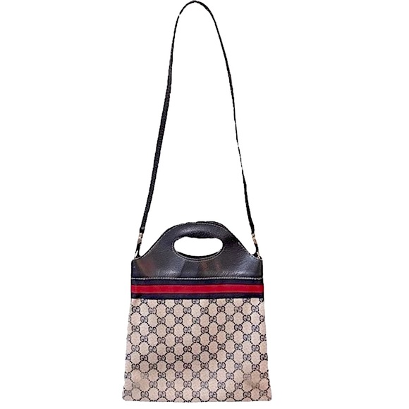 Gucci • RARE Vintage GG Web Monogram Navy PVC Leather Purse Tote Bag Handbag - Picture 16 of 16